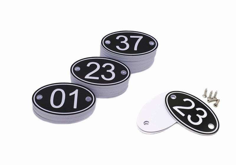 ABS Engraved 30mm x 50mm Oval Table Numbers (1-50) Pubs Restaurants Clubs - Black - 1 to 50