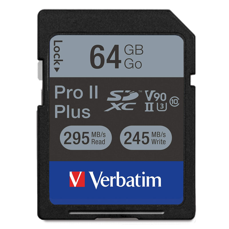 Verbatim 64GB Pro II Plus 1900X SDXC UHS-II V90 U3 Class 10 Memory Card
