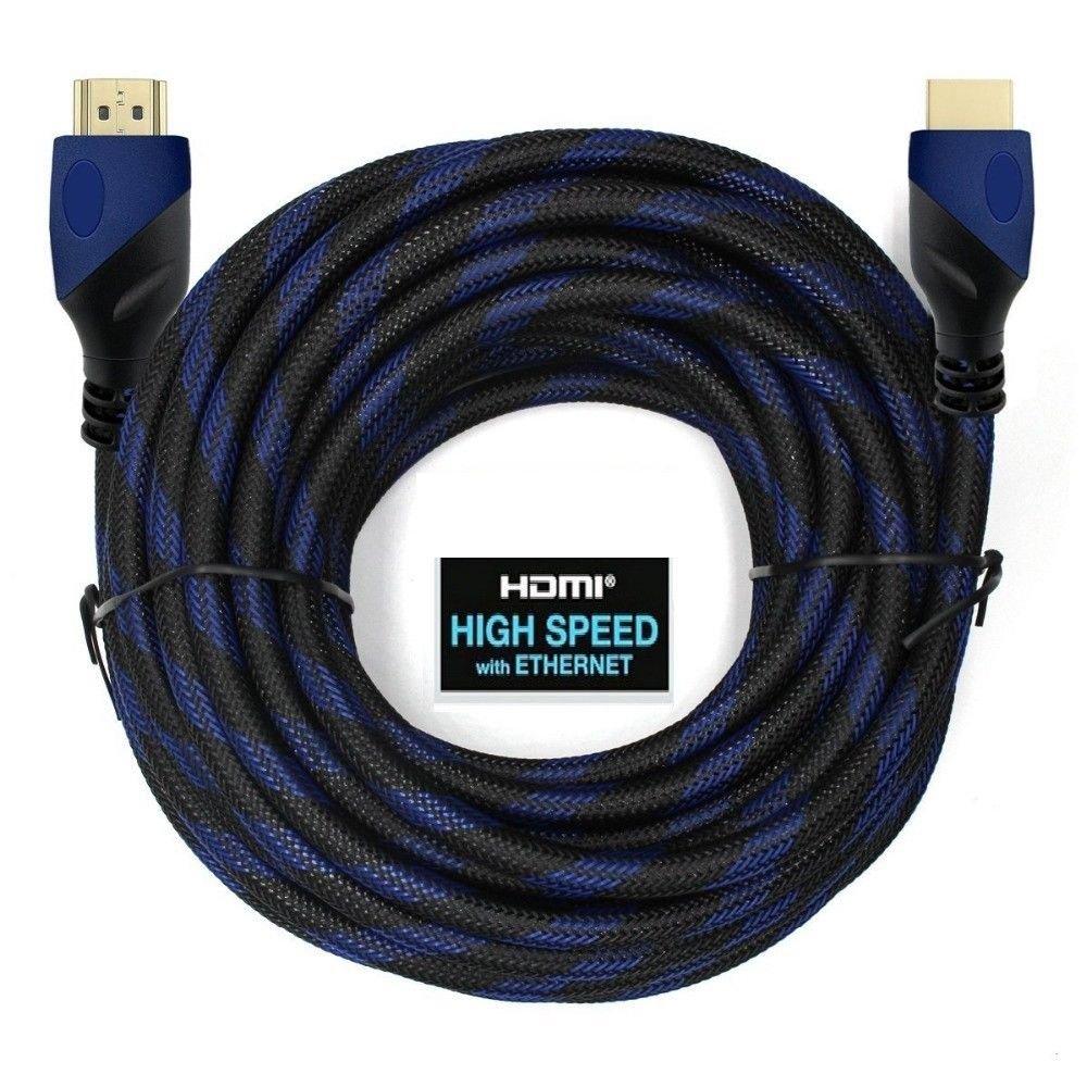 Premium Braided Nylon HDMI Cable Gold Series High Speed HDMI Cable with Ferrite Core for PS4, X-Box, HD-DVR, Digital/Satellite Cable HDTV 1080P Blue (30 Feet) 30 Feet