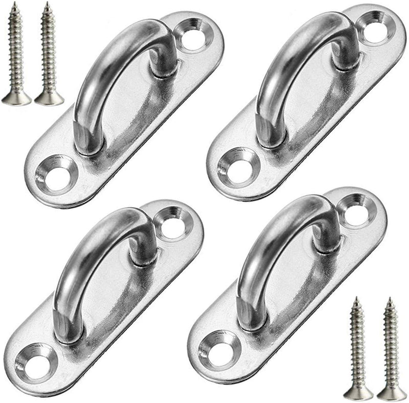 4 Pcs 3.1 Inch 304 Stainless Steel Ceiling Hooks Pad Eyes Plate Marine Hardware Hooks with Screws 3.1 x 1 Inch