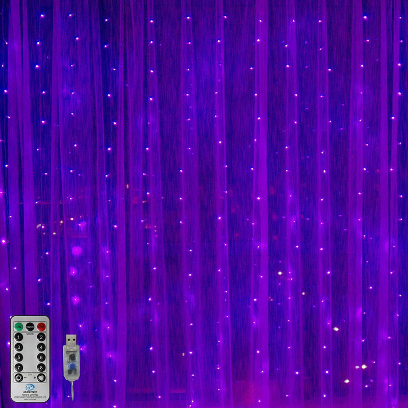 [AUSTRALIA] - 300 LED Copper Curtain String Lights 9.8ftx9.8ft Window Icicle Lights USB Powered 8 Modes with Wireless Remote Control for Home Indoor Bedroom Christmas Wedding Party Decor - Purple 