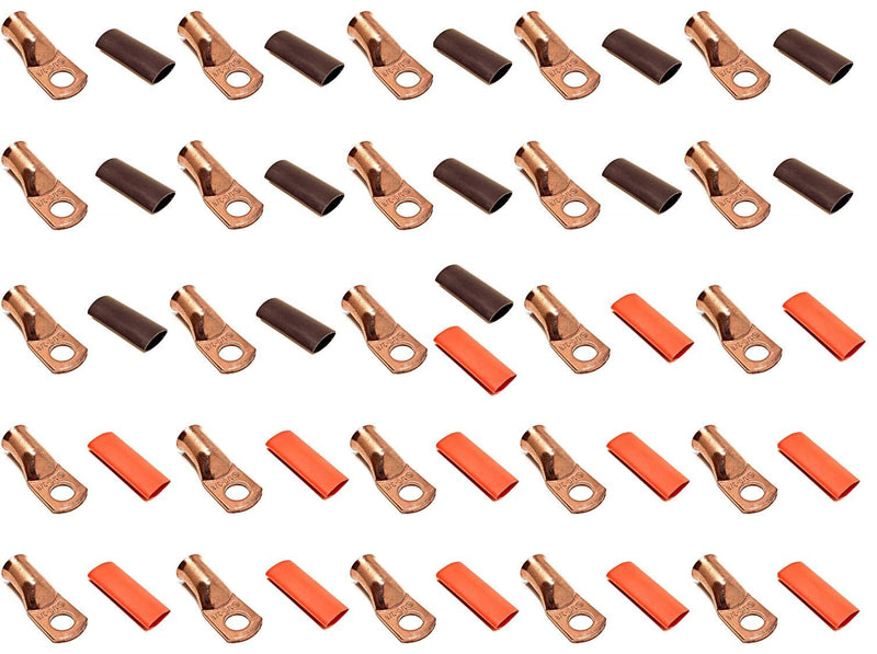 25pcs 1/0 Gauge 1/0 AWG x 3/8” Pure Copper Cable Lug Terminal Ring Connectors with Dual Wall Adhesive Lined Red + Black Heat Shrink Tubing – by WNI 1/0 Gauge 3/8" Hole 25pcs Lugs + Heat Shrink
