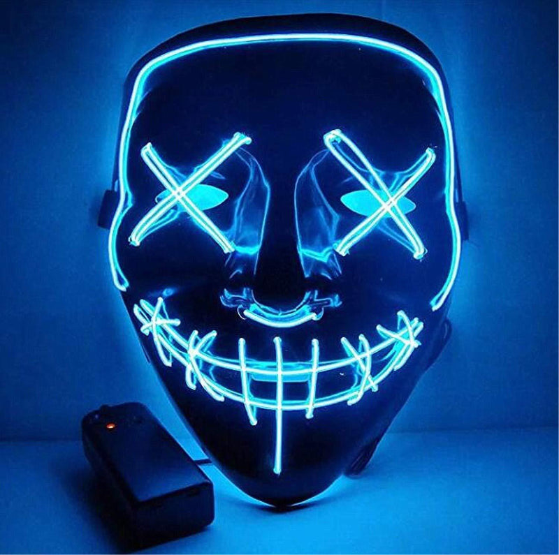 Moonideal Halloween Light Up Mask EL Wire Scary Mask for Halloween Festival Party Sound Induction Twinkling with Music Speed Blue