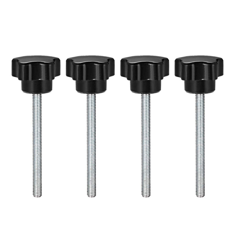 uxcell 4 Pcs Star Knobs Grips M6 x 70mm Male Thread Steel Zinc Stud Black PP