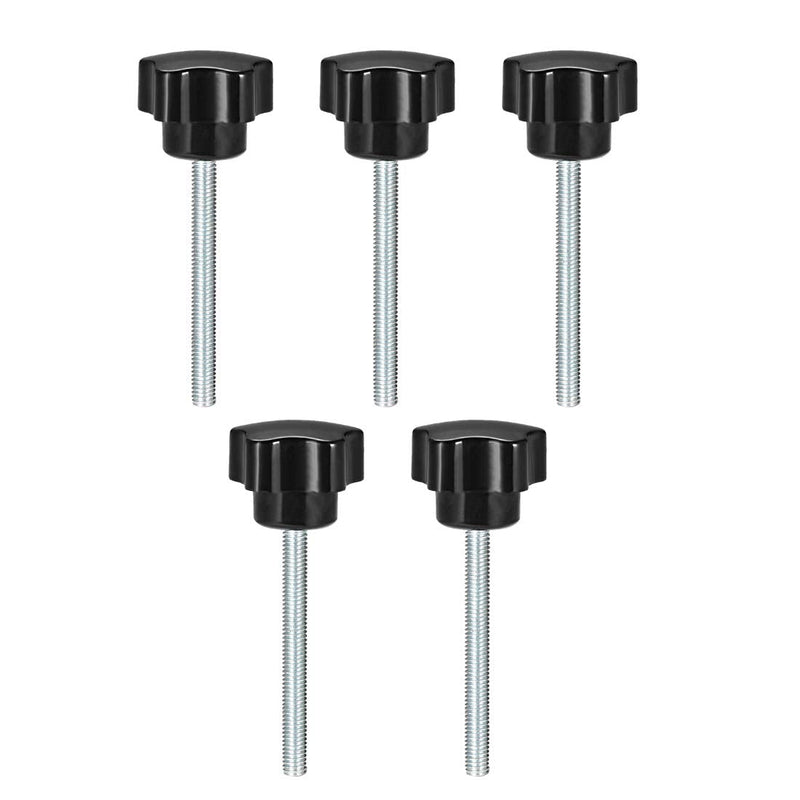 uxcell 5 Pcs Star Knobs Grips M6 x 60mm Male Thread Steel Zinc Stud Black PP