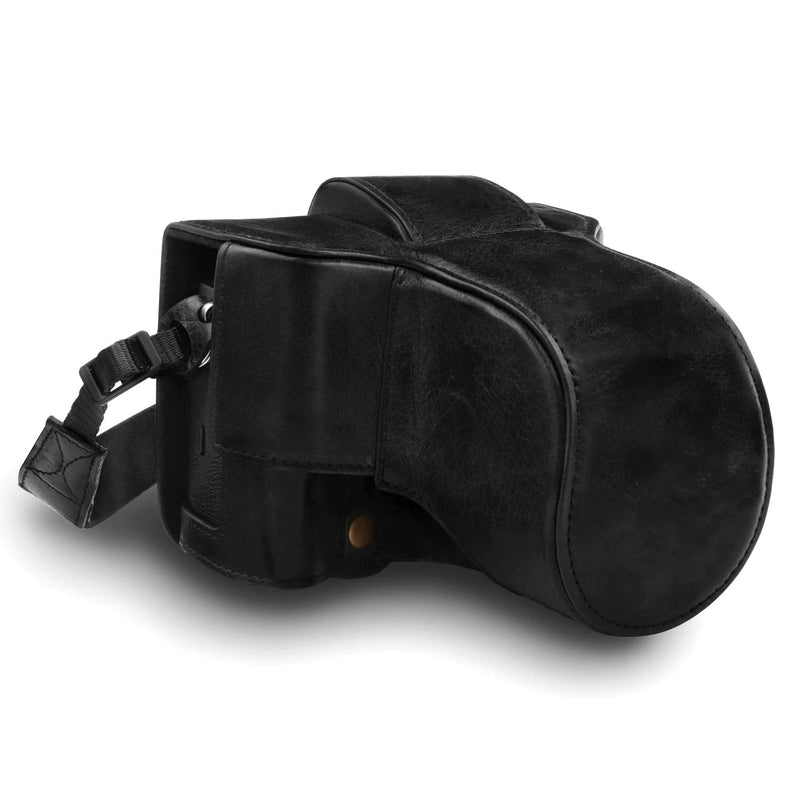 MegaGear MG1550 Ever Ready Genuine Leather Camera Case for Fujifilm X-T3 (XF23mm - XF56mm & 18-55mm Lens) - Black Compact