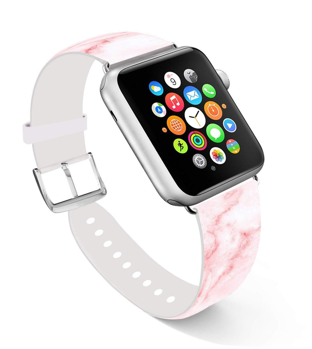 Ecute Compatible with Apple Watch Band 44mm 42mm, Soft Leather Band Strap Compatible with iWatch Series 6/5/4/3/2/1 44mm 42mm - Gold Dot Pink Rose