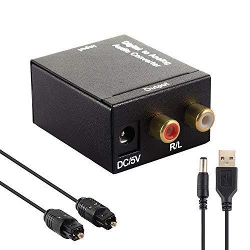 DAC Digital Audio Converter, Digital Optical Coaxial Toslink to Analog Audio Converter Stereo L/R RCA Audio Adapter for HDTV DVD Blu-ray Home Cinema Systems PS3 Xbox X360 with Optical Cable and USB C