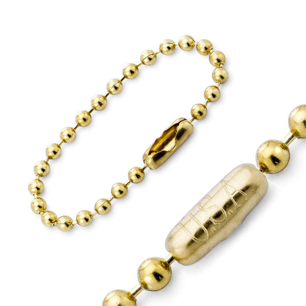4.5” Beaded Ball Chains with Connectors (100 Pack) Bead Size #6 Tag Chains USA Made (Solid Brass)