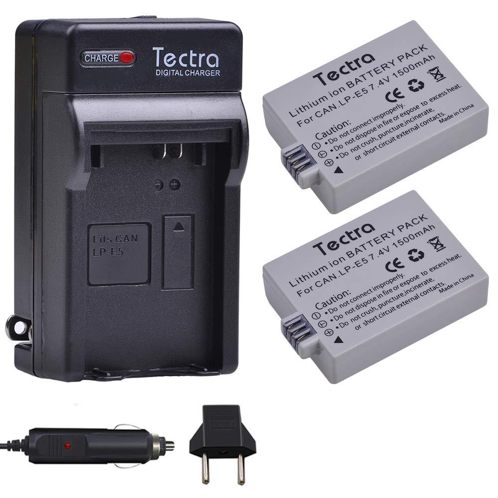 Tectra 2-Pack LP-E5 Battery and Charger Kits Compatible with Canon EOS Rebel XS, Rebel T1i, Rebel XSi, 1000D, 500D, 450D, Kiss X3, Kiss X2, Kiss F Digital Cameras