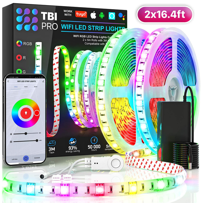 [AUSTRALIA] - TBI Pro LED Strip Lights 32.8ft - Indoor Outdoor RGB Led Strip Lights with Waterproof Color Changing Super-Bright 5050 LED - Flexible Led Rope Lights for Bedroom Kitchen Living Room Home Decoration 32.8ft with wi-fi 