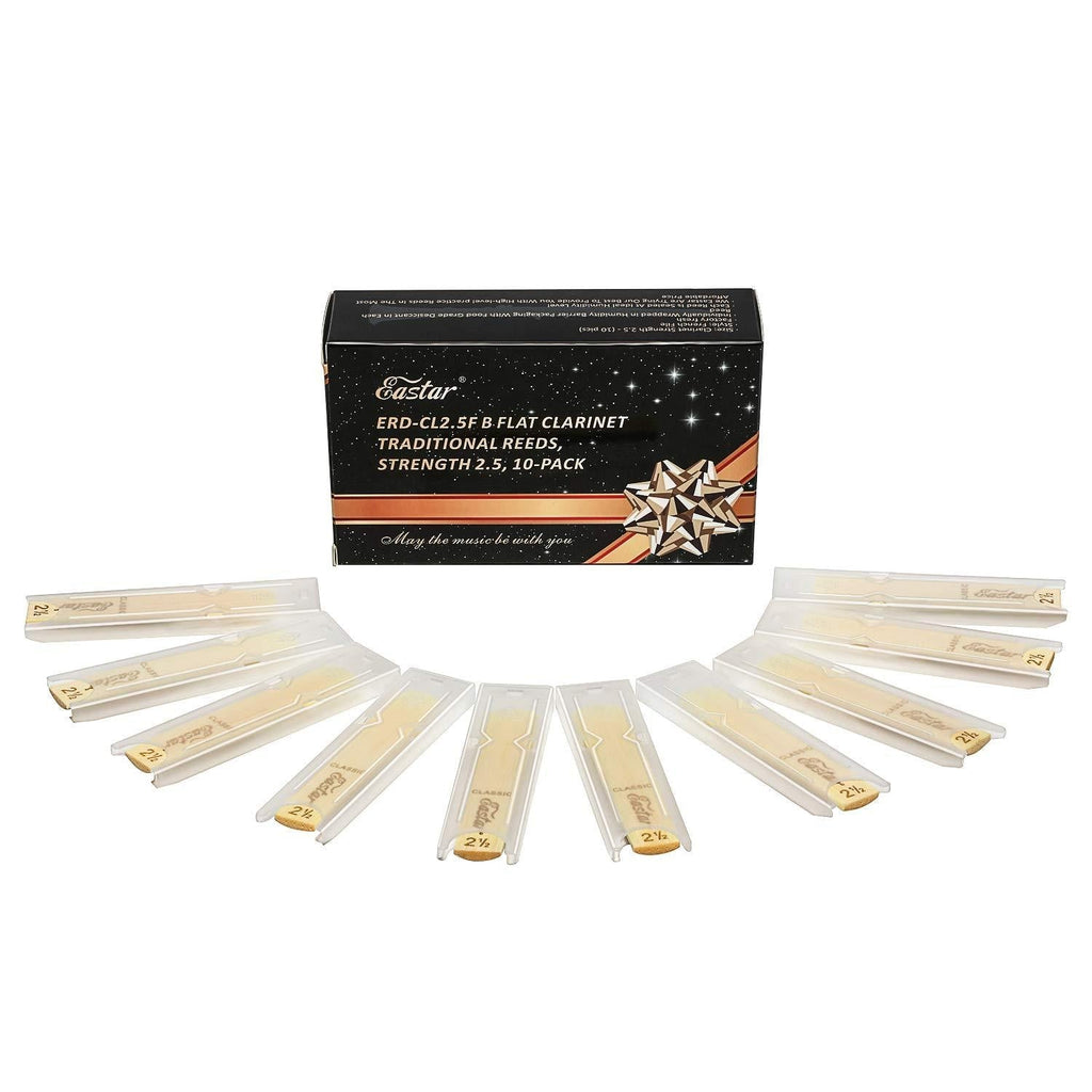 Eastar 10 Pack Bb Clarinet Reeds 2.5 ERD-CL2.5F, Traditional B Flat Clarinet Reeds With Box