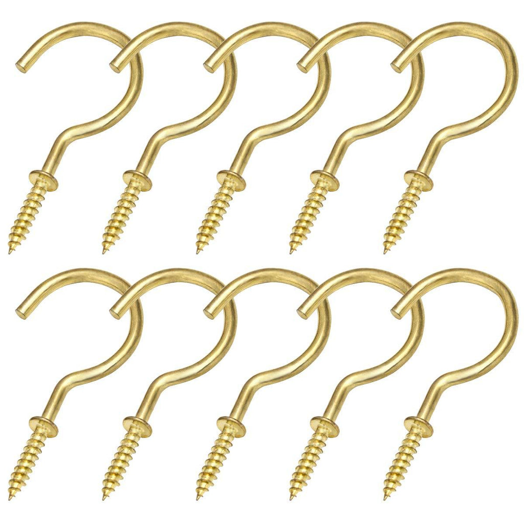 WIWAPLEX 10 Pack Ceiling Hooks, 2 Inch Metal Screw Hooks, Plant Hanger Ceiling Hook, Cup Mug Hooks, Key Hooks, Necklace Hooks, Kitchen Hooks Great for Indoor Outdoor Use (Gold)