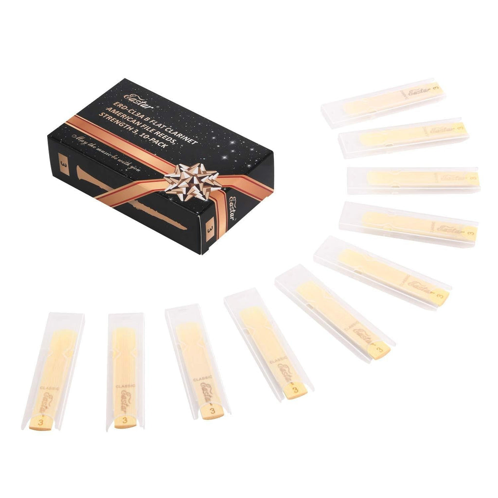 Eastar 10 Pack Bb Clarinet Reeds 3.0 ERD-CL3A, American File B Flat Clarinet Reeds With Box Strength 3