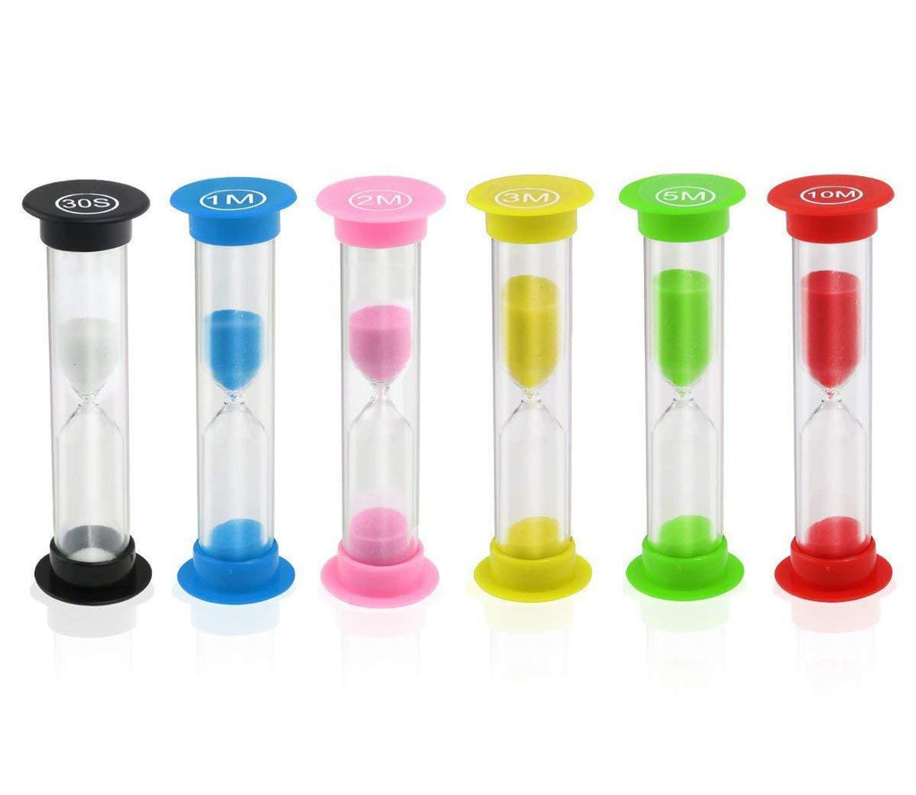 Sand Timer, KISEER 6 Pcs Colorful Hourglass Sandglass Sand Clock Timers Set 30sec / 1min / 2mins / 3mins / 5mins / 10mins for Brushing Children's Teeth, Cooking, Game, School, Office