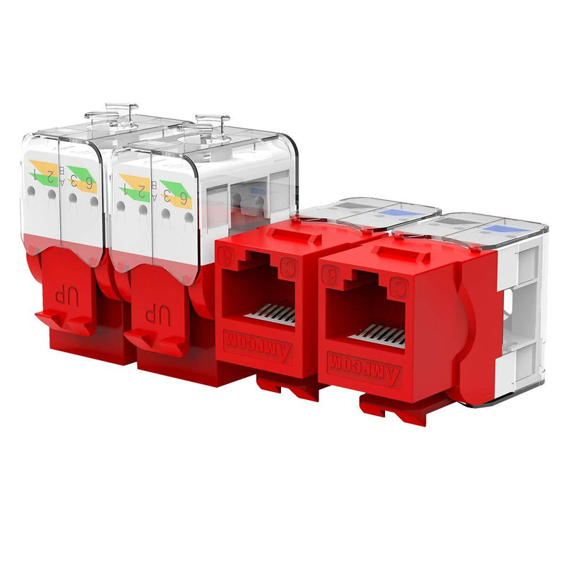 AMPCOM CAT6 Tool-Less RJ45 UTP Keystone Jack, No Punch-Down Tool Required Module Coupler -10 Pack Red