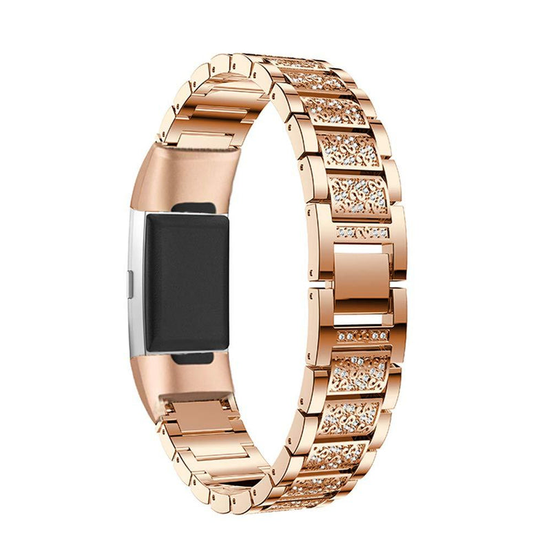 For Fitbit Charge 3 Band, Aottom Fitbit Charge 3 Bands Stainless Steel Women Rhinestone Diamond Replacement Band Metal Wirst Bands Jewelry Bracelet for Fitbit Charge 3 Fitness Accessories Rose Gold