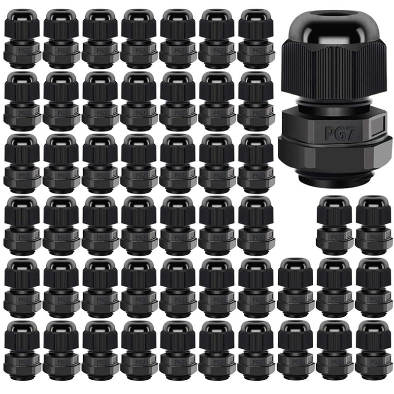 Gebildet Cable Gland, PG7 Plastic Waterproof Adjustable 3-6.5mm Cable Gland Joint with Gaskets, M12 × 1.5 Wire Connector, Wire Protector (Pack of 50, Black) PG7-B
