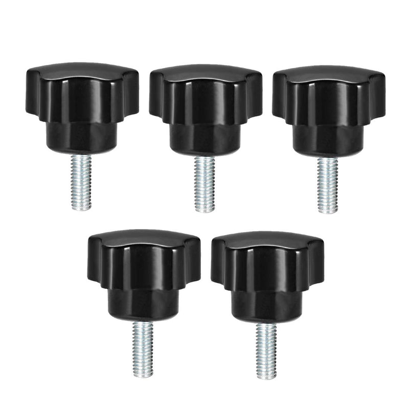 uxcell 5 Pcs Star Knobs Grips M6 x 20mm Male Thread Steel Zinc Stud Black PP