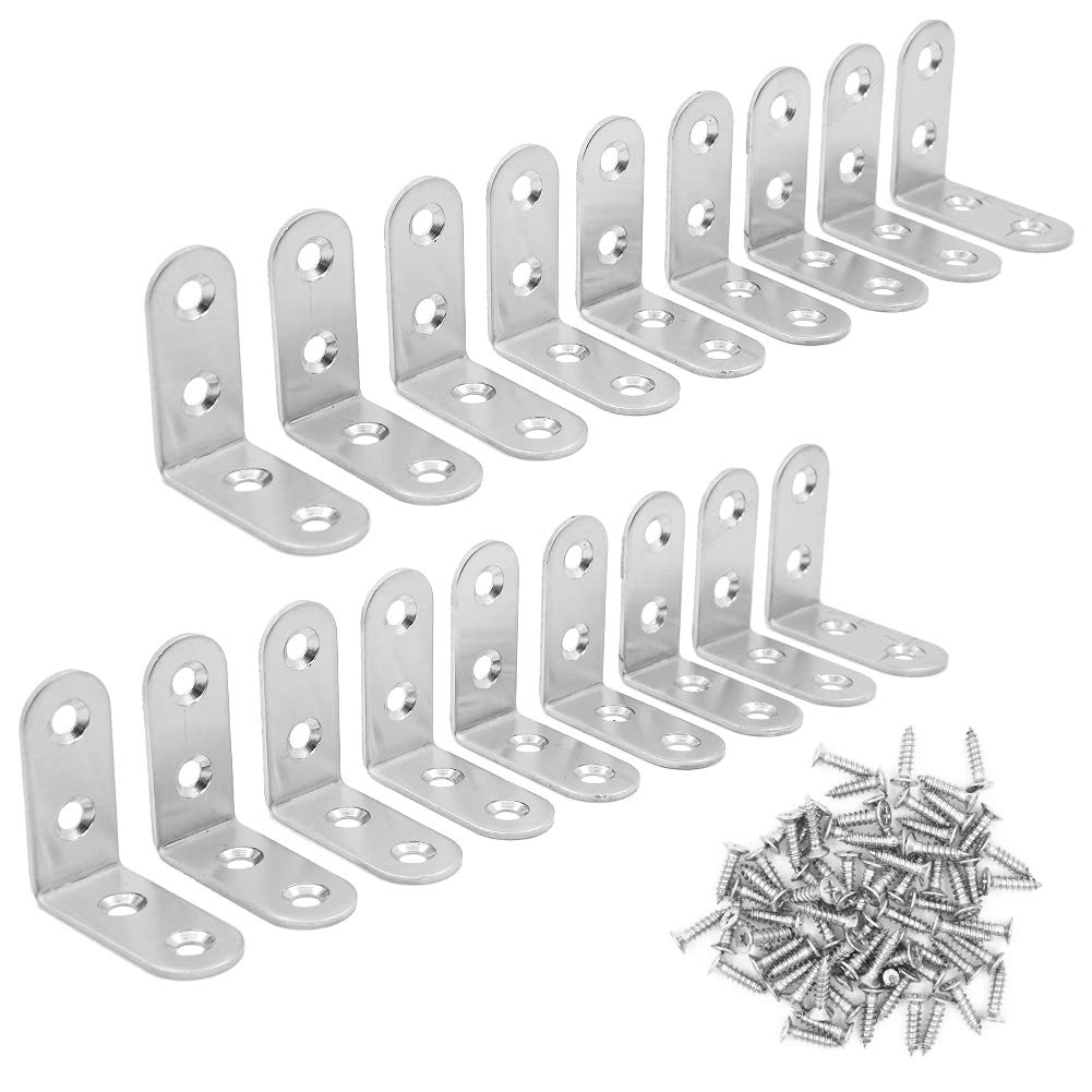 18 Pcs Stainless Steel 90 Degree Corner Brace with Screws,40mmx40mm Joint Right Angle Bracket Fastener for Wood Furniture Shelf Cabinet