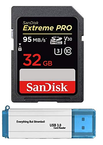 SanDisk SD Extreme Pro Memory Card Works with Canon EOS R, M50, M100 Mirrorless Camera 4K V30 UHS-I (SDSDXXG) Bundle with Everything But Stromboli 3.0 SD/Micro Card Reader (32GB Class 10) 32GB