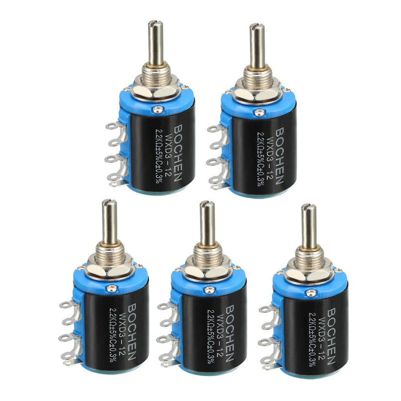 uxcell 2.2K Ohm Adjustable Resistors Wire Wound Multi Turn Precision Potentiometer Pots 5pcs