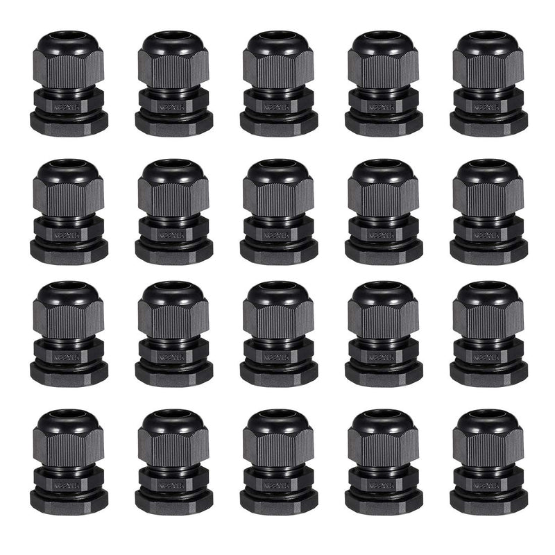 uxcell M22x1.5 Cable Gland Waterproof Plastic Joint Adjustable Locknut for 10-13mm Dia Cable Wire Black 20Pcs