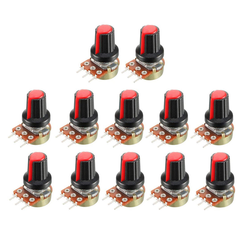 uxcell 12Pcs 1K Ohm Variable Resistors Single Turn Rotary Carbon Film Taper Potentiometer with Knobs