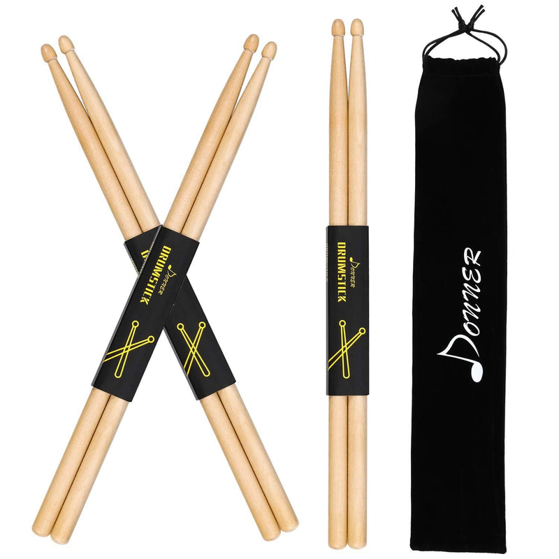 Donner Drum Sticks, Snare Drumsticks 5A Classic Maple Wood Drumsticks 3 Pair With Carrying Bag Classic Maple 3 Pair