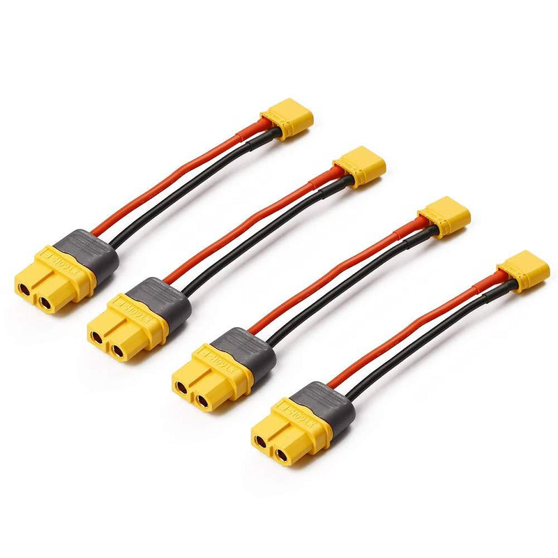 NIDICI 4pcs XT30 Male to XT60 Female Plug Connector Adapter with 10cm 16AWG Silicone Wire for 2S LiPo Battery Micro FPV Drone