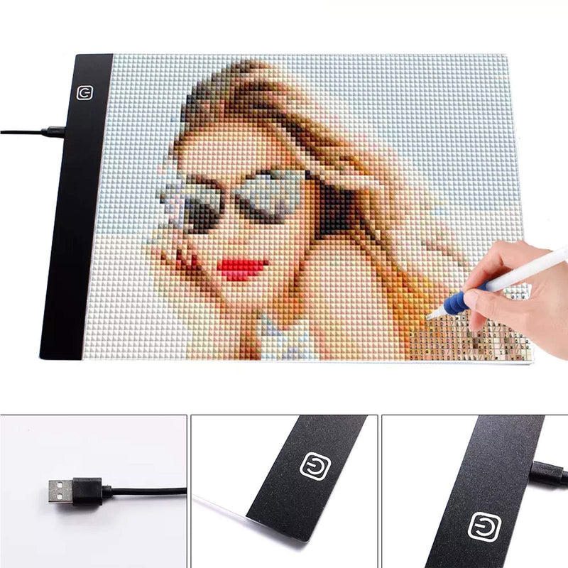 A4 LED Light Pad Board Adjustable LED Light Tablet Portable USB Charging for 5D Diamond Painting Kits