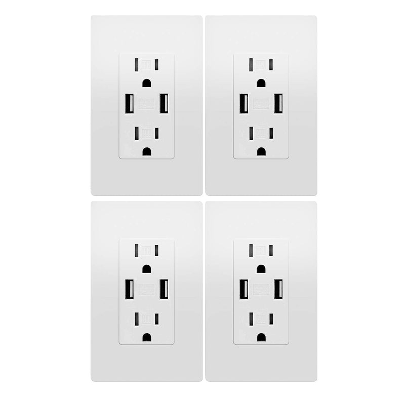 USB Charger Wall Outlet Dual High Speed Receptacle 15-Amp, Smart 3.1A Fast Charging Capability, Tamper Resistant Outlet Wall Plate Included MICMI, 3.1A USB outlet 4pack