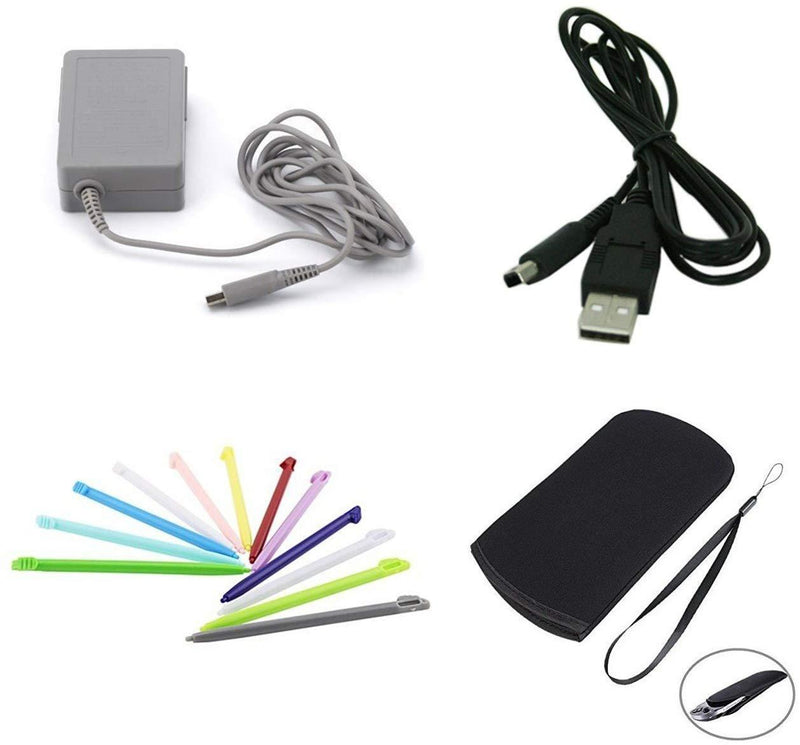 SN-RIGGOR 4 in 1 Charger kit! AC Adapter Charger Fits Nintendo 3DS 3DS XL DSI + 10-Pack Touchscreen Stylus Pen Fits 3DS XL only+Data Charger Cable+ Soft Bag Fits 3DS 3DS XL Soft Bag