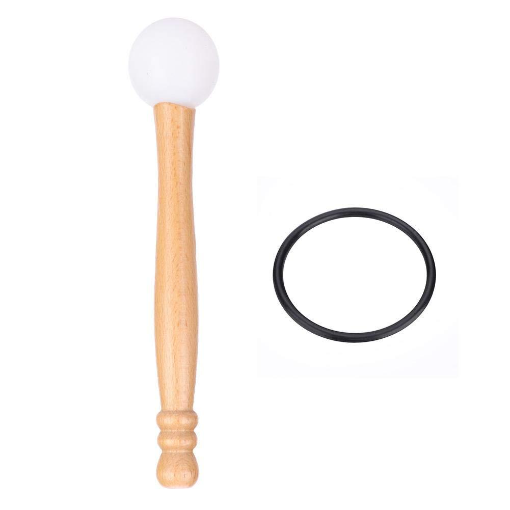 Singing Bowl Mallet & O-ring, Rubber Head Wood Handle Mallet Stick Rubber O-ring for Playing Crystal Singing Bowl