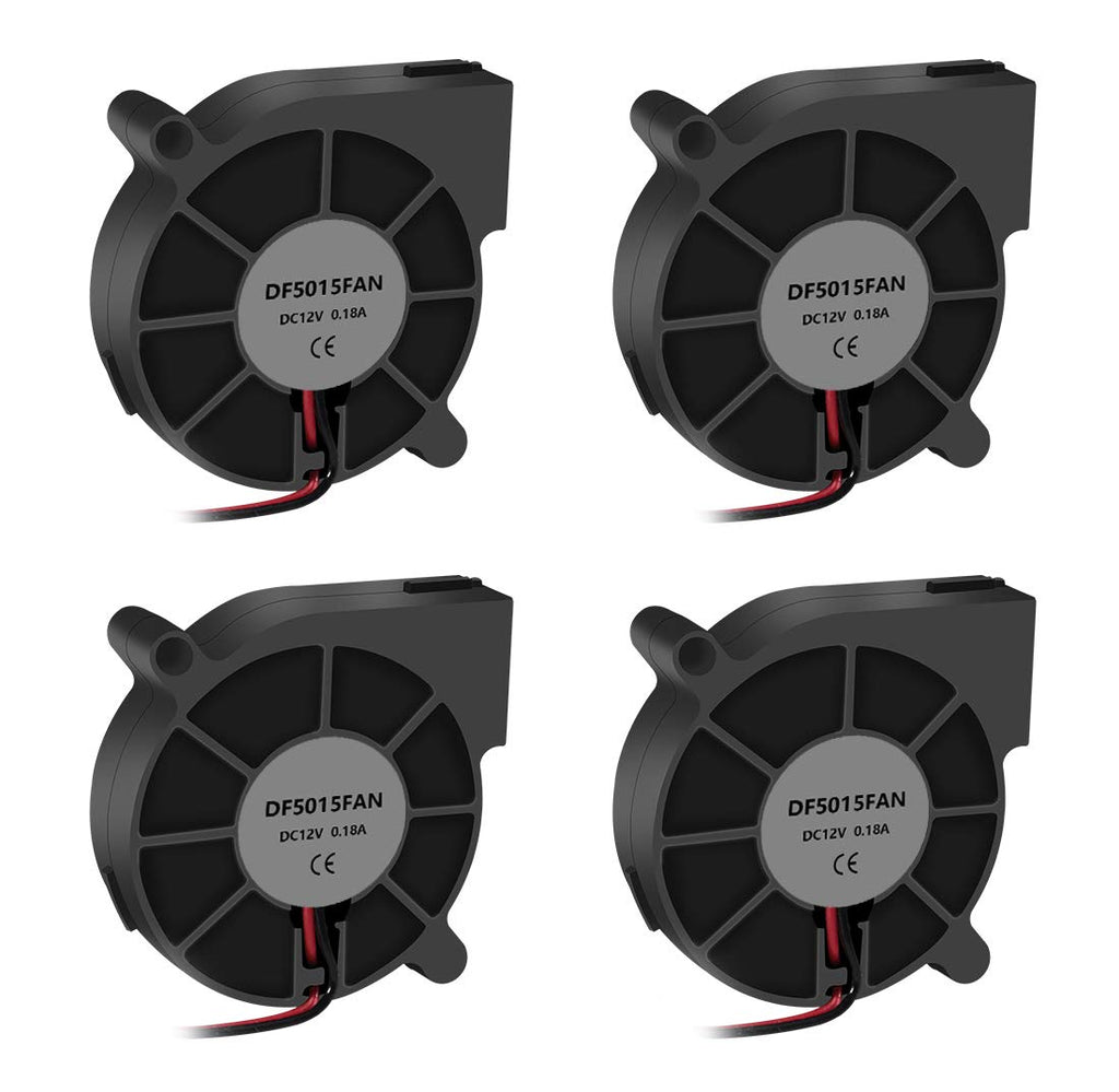 5015 Brushless Cooling Fan 4PCS 3D Printer Blower DC 12V Fans 50x50x15mm Fan for Hotend Extruder Heat Sinks with 2 Pin Terminal and Other Small Appliances Series Repair Replacement(12V 0.18A) 12V(5015)