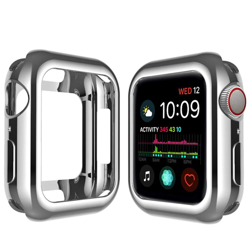 Compatible with Apple Watch Series 4 Case 44mm | Silver Soft TPU Protective Bumper Cover Flexible Anti-Scratch Slim Thin Bumper Case (Silver, 44mm)