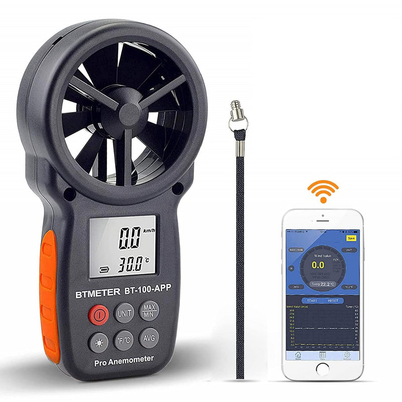 BTMETER BT-100APP Anemometer w/Wireless Bluetooth, Digital Handheld Wind Speed Meter for Wind Chill, Air Velocity, Temperature, Vane Anemometer Gauge