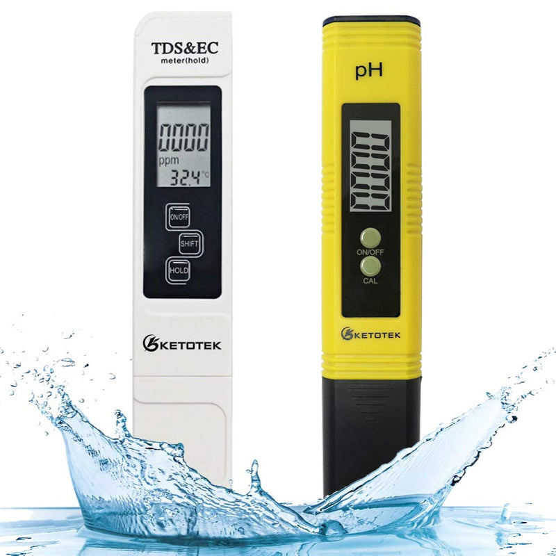 KETOTEK Digital Water TDS Meter PH Meter, PPM Tester has TDS-EC-Temp (3-in-1) and ±2% Accuracy, PH Tester with 0-14.00PH and 0.01 Accuracy, TDS PH Meters for Aquariums Water, Hydroponics, RO System PH+TDS&EC