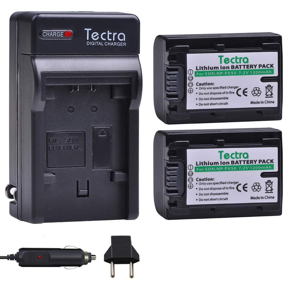 Tectra 2Packs NP-FV50 Battery + Charger Kits for Sony NP-FV30 NP-FV40 NP-FV50 NP-FV70 NP-FV100 & Sony Handycam HDR-CX380 430V 900 580V 760V HDR-PJ540 650V HDR-PV710V 790V 810 HDR-TD30V FDR-AX100 DCR-S