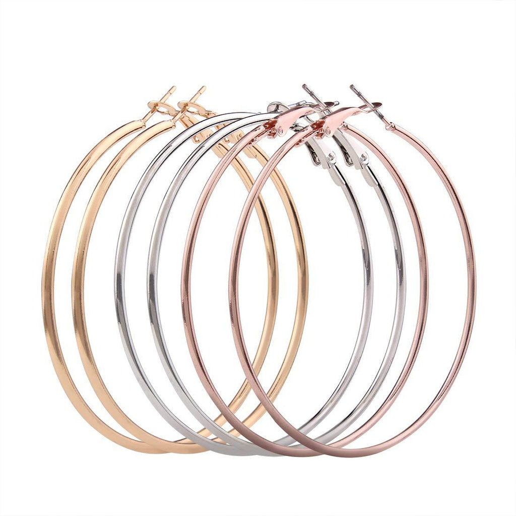 [AUSTRALIA] - MAIDIEN 18K Gold Plated Stainless Steel Hoop Earrings for Women Girls' Sensitive Ears Gold+Rose gold+Silver 3 Pairs Gold + Rose Gold + Silver 