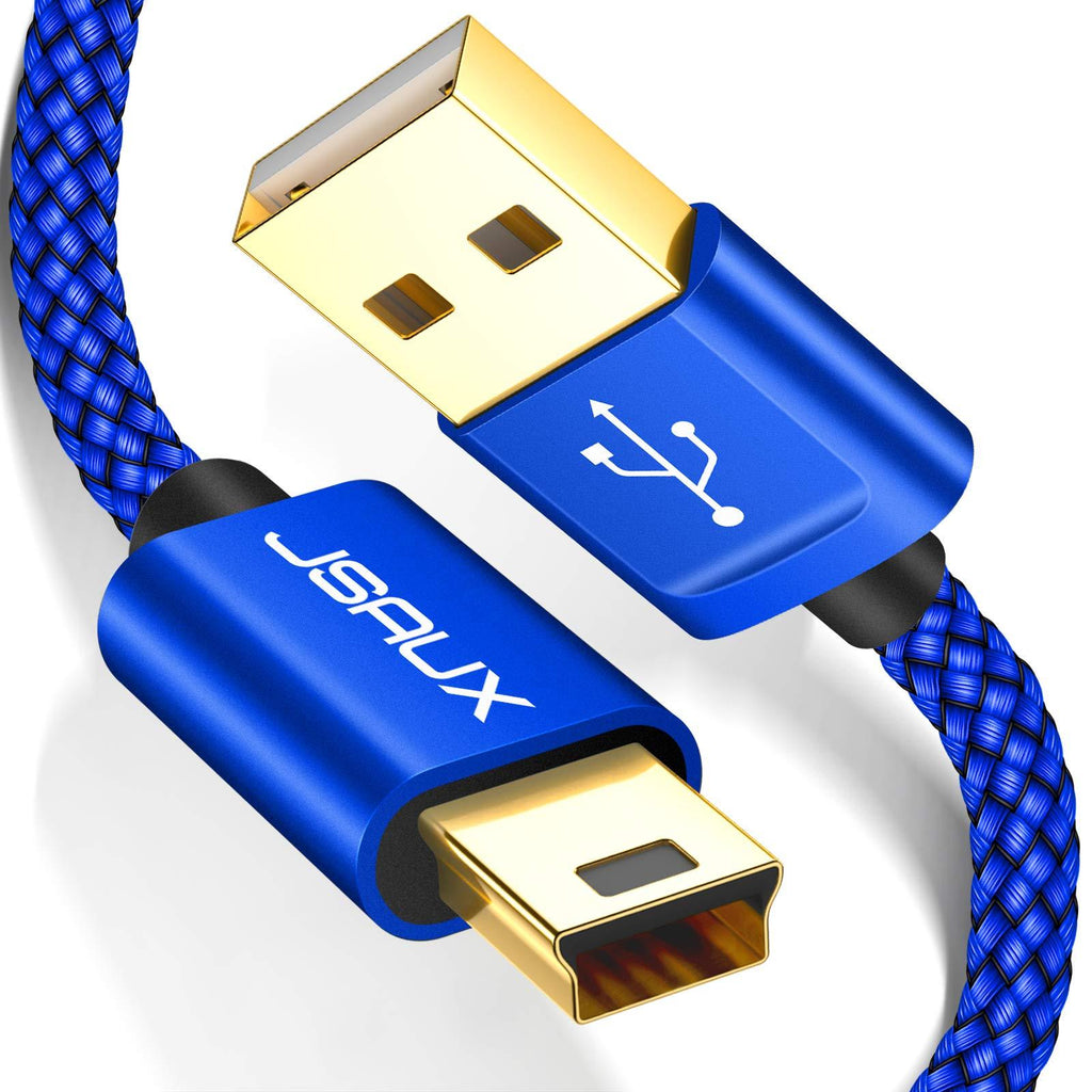 Mini USB Cable, JSAUX 2 Pack (3.3ft+6.6ft) USB 2.0 Type A to Mini B Charger Nylon Braided Cord Compatible with GoPro Hero 3+, PS3 Controller, MP3 Player, Dash Cam, Digital Camera etc. blue