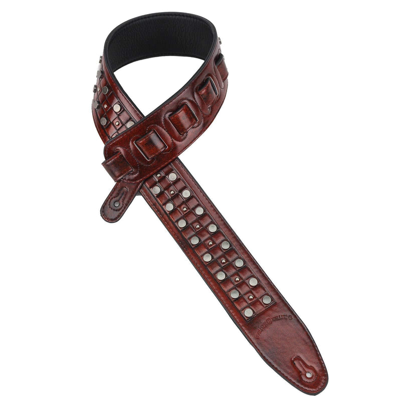 Walker & Williams DLX-214 Black Cherry Padded Leather Strap with Metal Studs