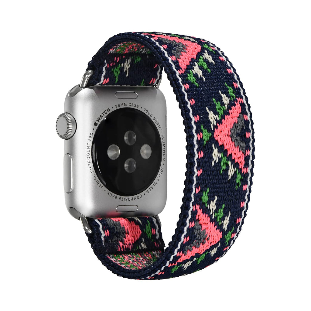 Tefeca Pink V Pattern Stretch Elastic Compatible/Replacement Band for Apple Watch Silver Adapters XS fits Wrist Size : 5.5-6.0 inch, 38/40mm