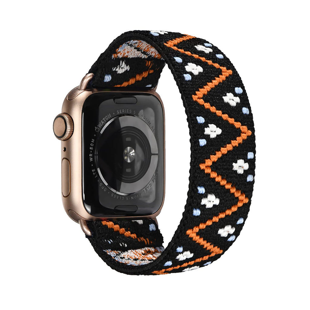 Tefeca Embroidery Polyline Pattern Elastic Compatible/Replacement Band for Apple Watch Gold Adapters XS fits Wrist Size : 5.5-6.0 inch, 42/44mm
