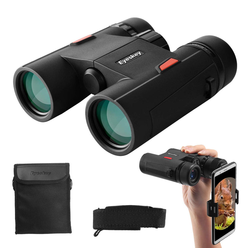 Eyeskey Wayfarer 8x32 Compact Binoculars for Adults and Kids with Phone Adapter, Specially Designed for Travel, Great Gift Black