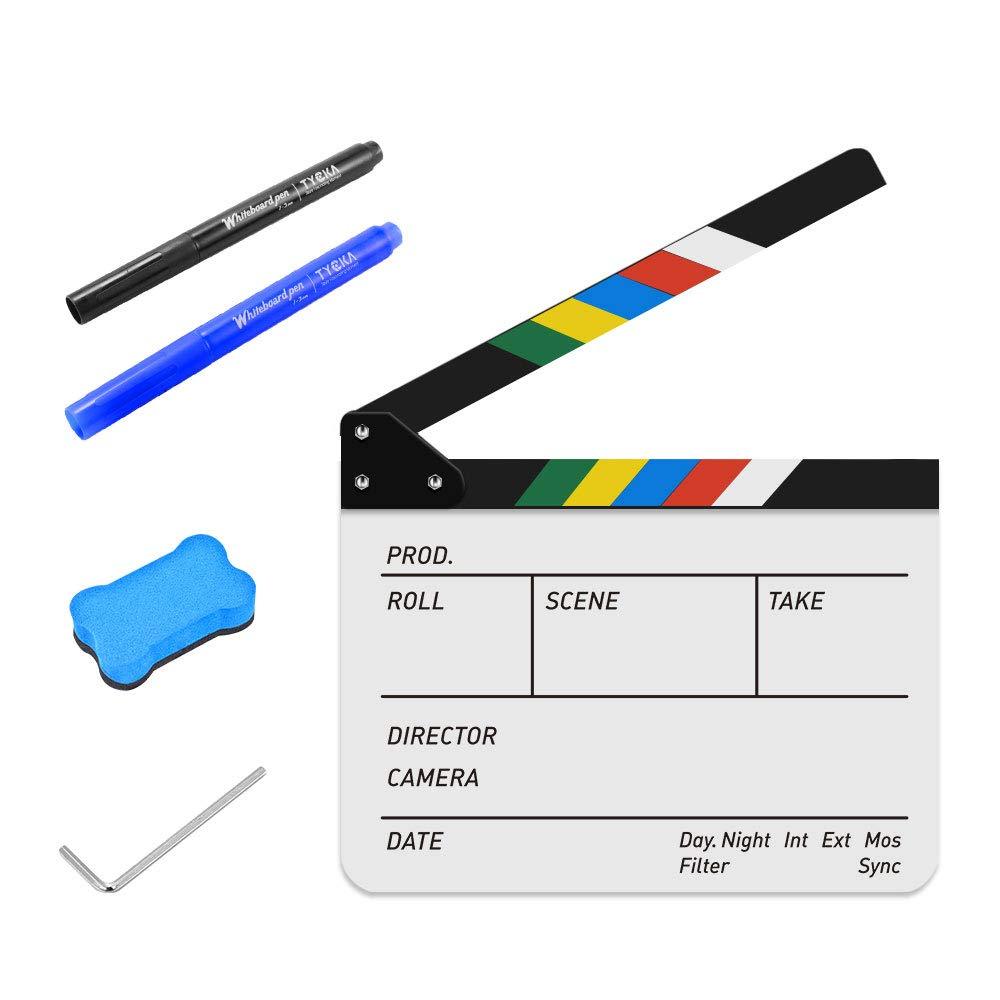 TYCKA Acrylic Film Clapboard Dry Erase Director 10"x12" Movie Film Clapper Coating Board Slate with Color Sticks White