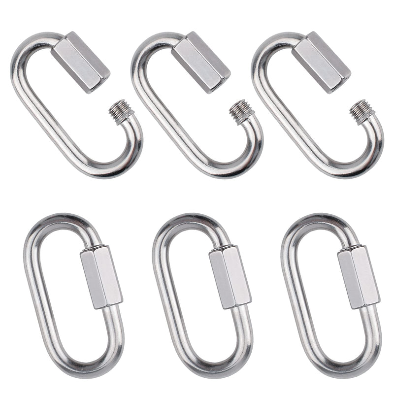 INCREWAY 6 Pcs M5/0.2" 304 Stainless Steel D Shape Locking Carabiner Quick Link Chain Connector Keychain Buckle