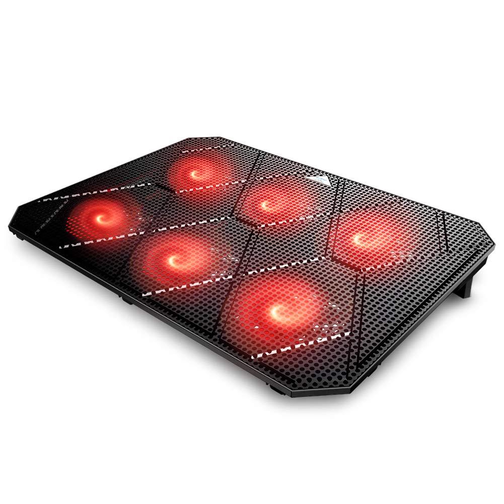 Pccooler Laptop Cooling Pad, Powerful Slim Quiet Laptop Cooler for Gaming Laptop - 6 Red LED Fans - Dual USB 2.0 Ports - Portable Height Adjustable Laptop Stand, Fits 12-17 Inches