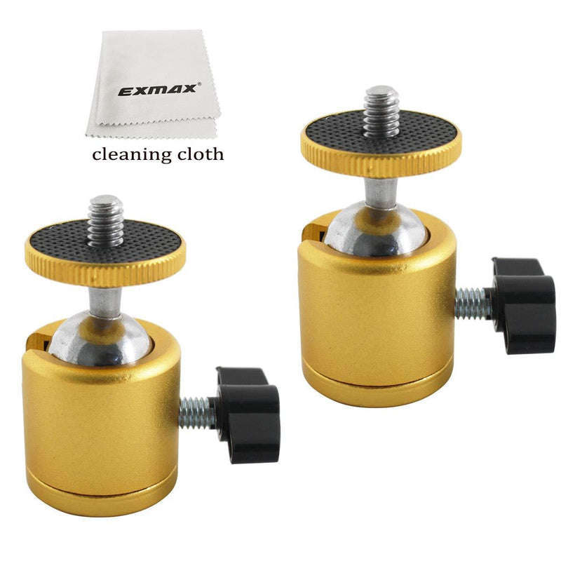 EXMAX Tripod Mini Ball Head with 1/4” Screw for Photography Studio DSLR Camera - 2 Pack Golden