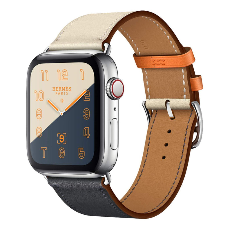 Leather Band Compatible with iWatch 44mm 42mm Genuine Leather Strap Watch Bands Replacement for iWatch Series 6/SE Series 5 Series 4 Series 3 Series 2 42/ 44 mm Bracelet Loop Indigo Craie Orange 42mm/44mm